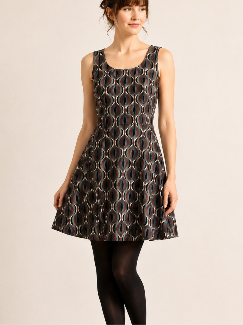 Louche Dale Psychedelic Geometric Mod Cutout Back Fit & Flare Dress